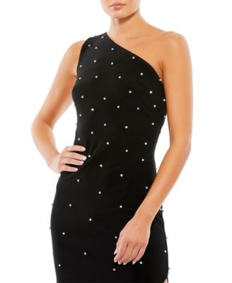 Women's Rhinestone Encrusted One Shoulder Asymmetrical Hem Dress