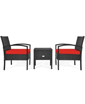 3 Piece Outdoor Rattan Conversation Furniture Set w/  Cushion & Storage Table