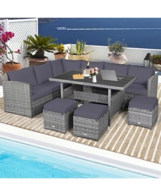 7 Piece Outdoor Rattan Sectional Sofa Set Patio Conversation Set w/ Cushions
