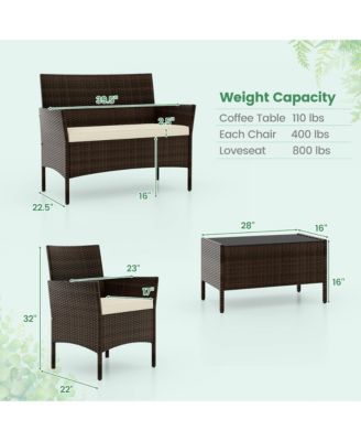 4 Piece Outdoor Wicker Furniture Set  Patio Rattan Conversation Set w/ Table