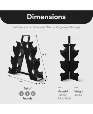 BalanceFrom Rubber Encased Hex Dumbbell Set, 5, 8 & 10 Pound Pairs w/ Metal Rack