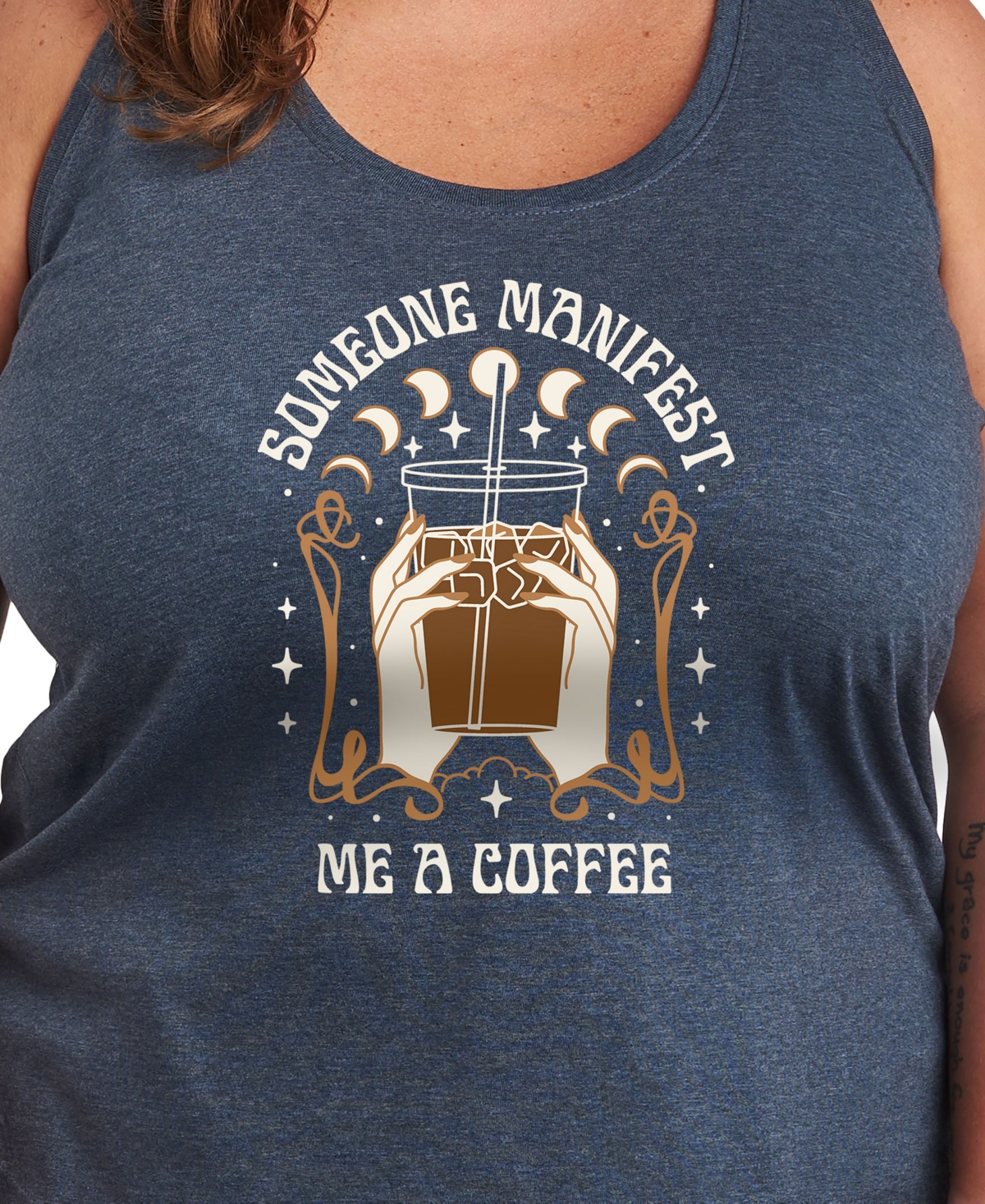 Hybrid Apparel Plus Size Manifest Coffee Graphic Tank Top In Blue