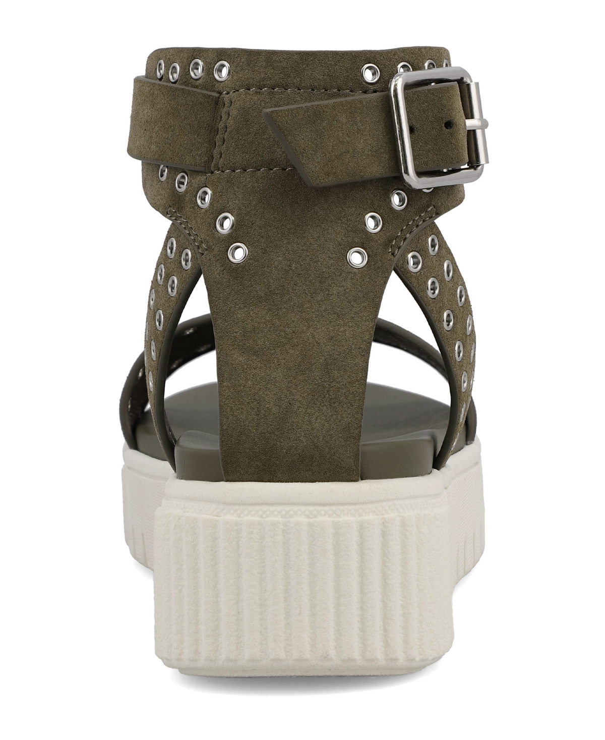 Shop Mia Women's Evelin Grommeted Platform Round Toe Sandals In Khaki,silver
