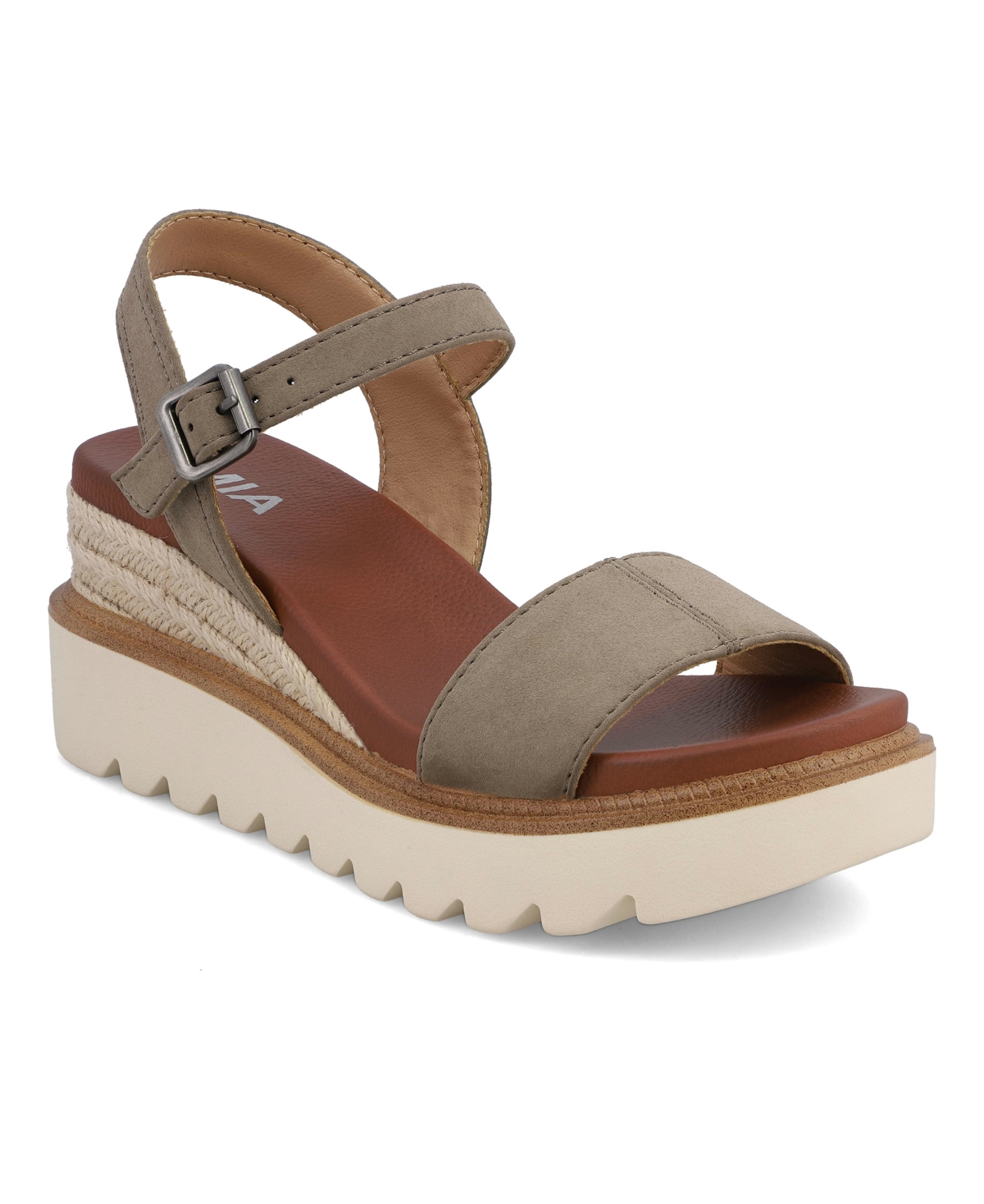 Shop Mia Women's Ophidia Round Toe Wedge Sandals In Taupe