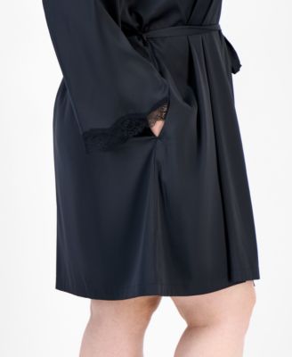 Plus Size Lace-Trim Satin Wrap Robe, Exclusively at Macy's