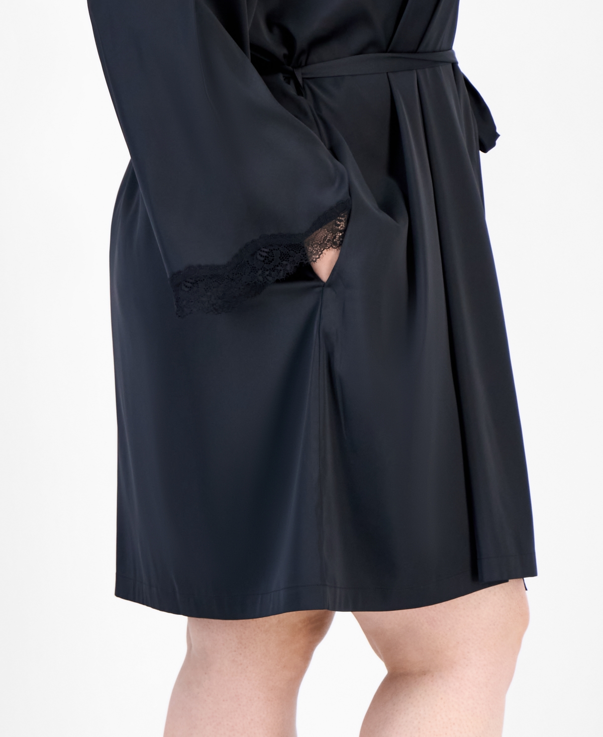 Inc International Concepts Plus Size Lace-trim Satin Wrap Robe, Exclusively At Macy's