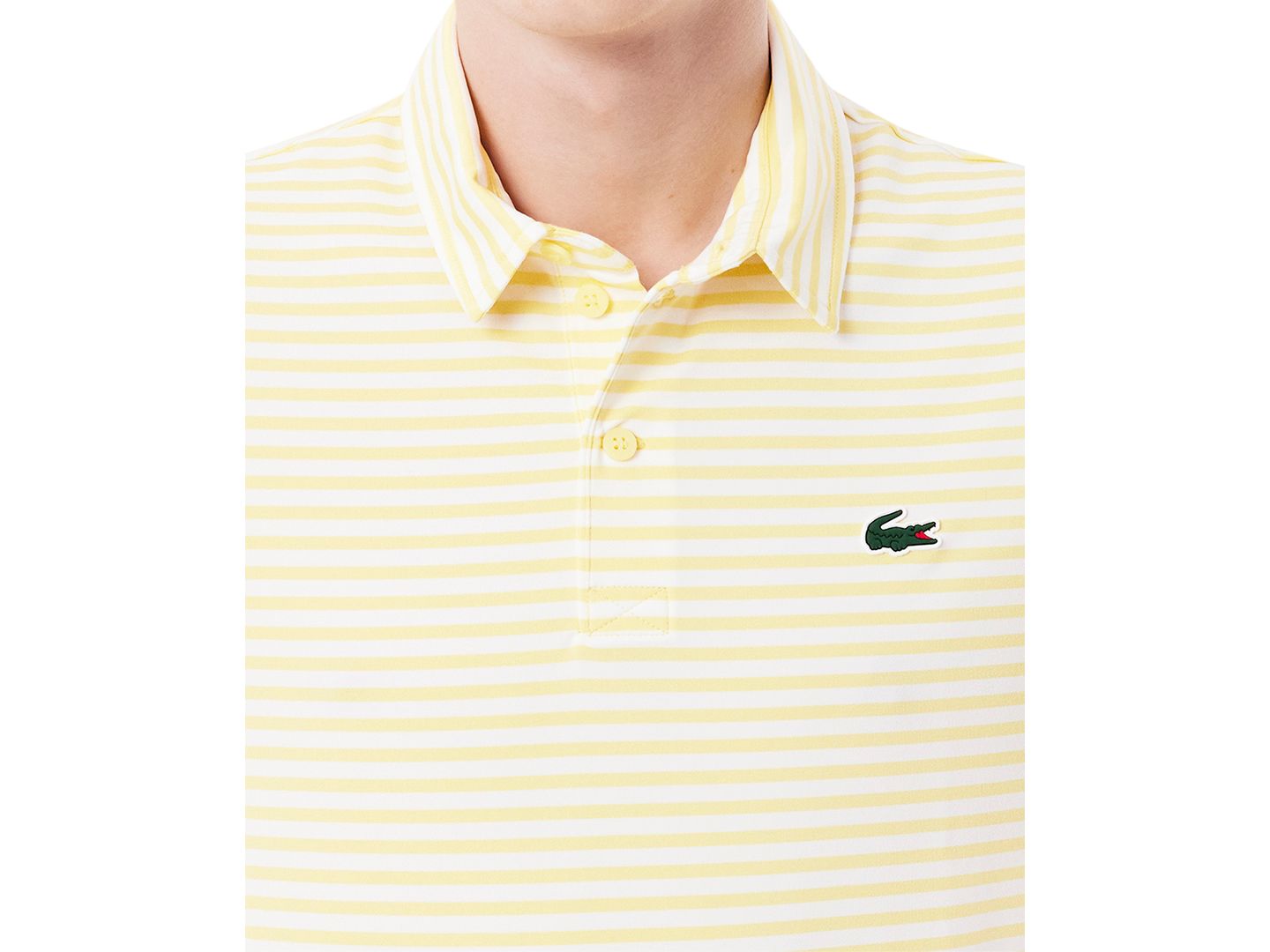 Мужское поло Lacoste Short Sleeve Striped Performance Polo Shirt, цвет: Белый / Жёлтый — фото 3
