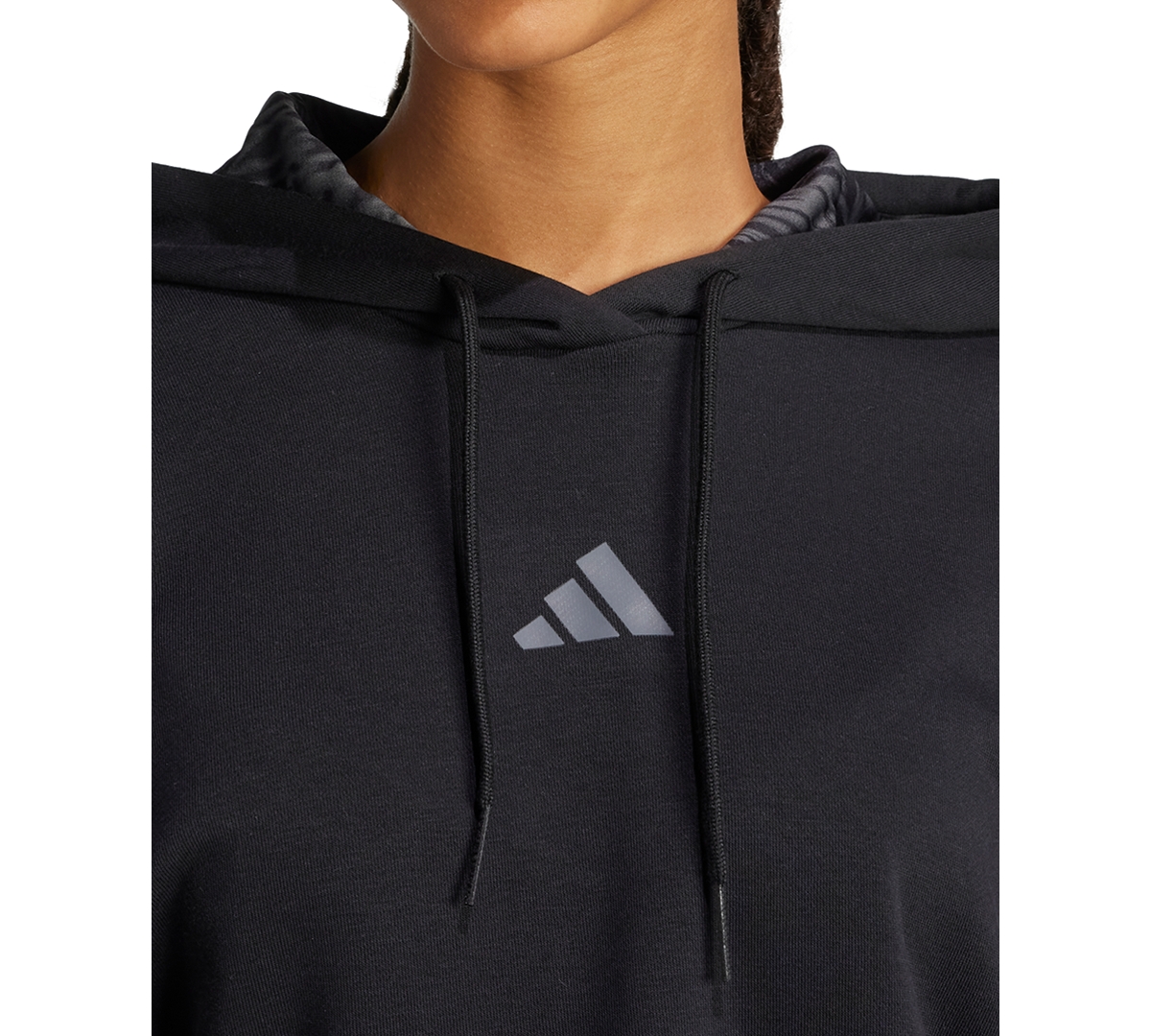Adidas Originals Women's Printed 3-stripe French Terry Pullover Hoodie In Black