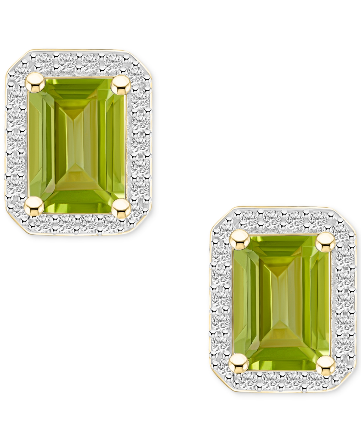 Macy's Citrine (2 Ct. T.w.) & Lab-created White Sapphire (1/4 Ct. T.w.) Square Halo Stud Earrings In 10k Go In Peridot