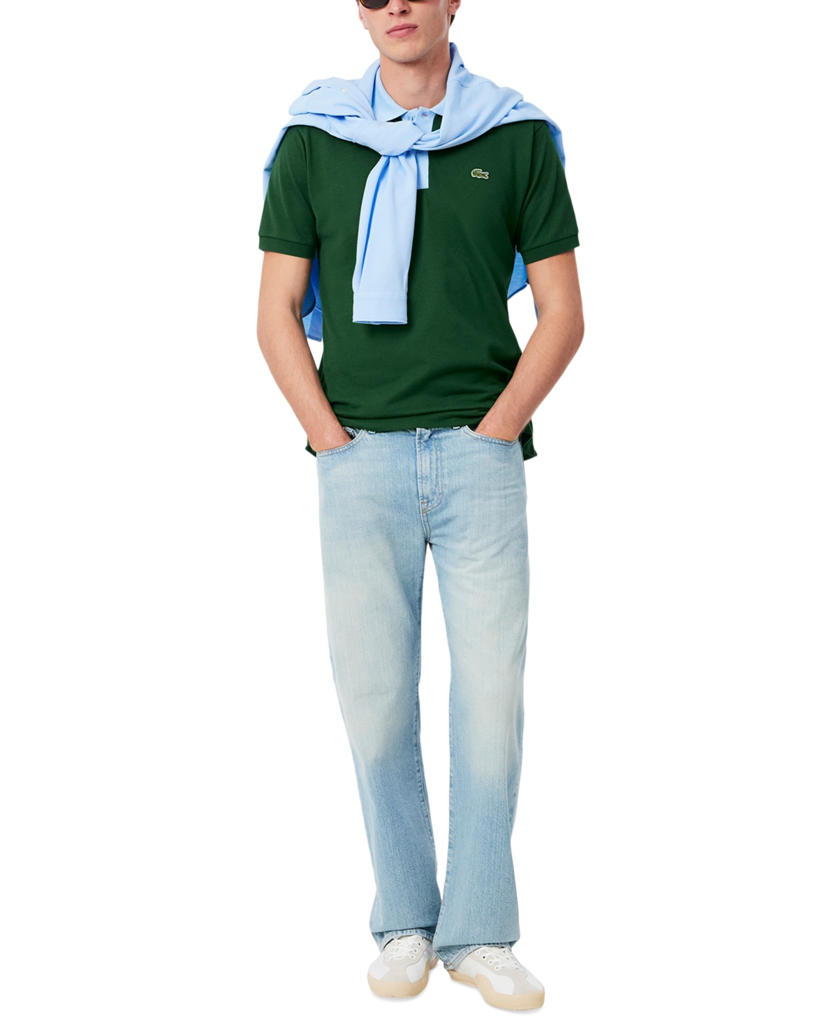 Lacoste Contrast Collar Polo T Shirt Green In Gray