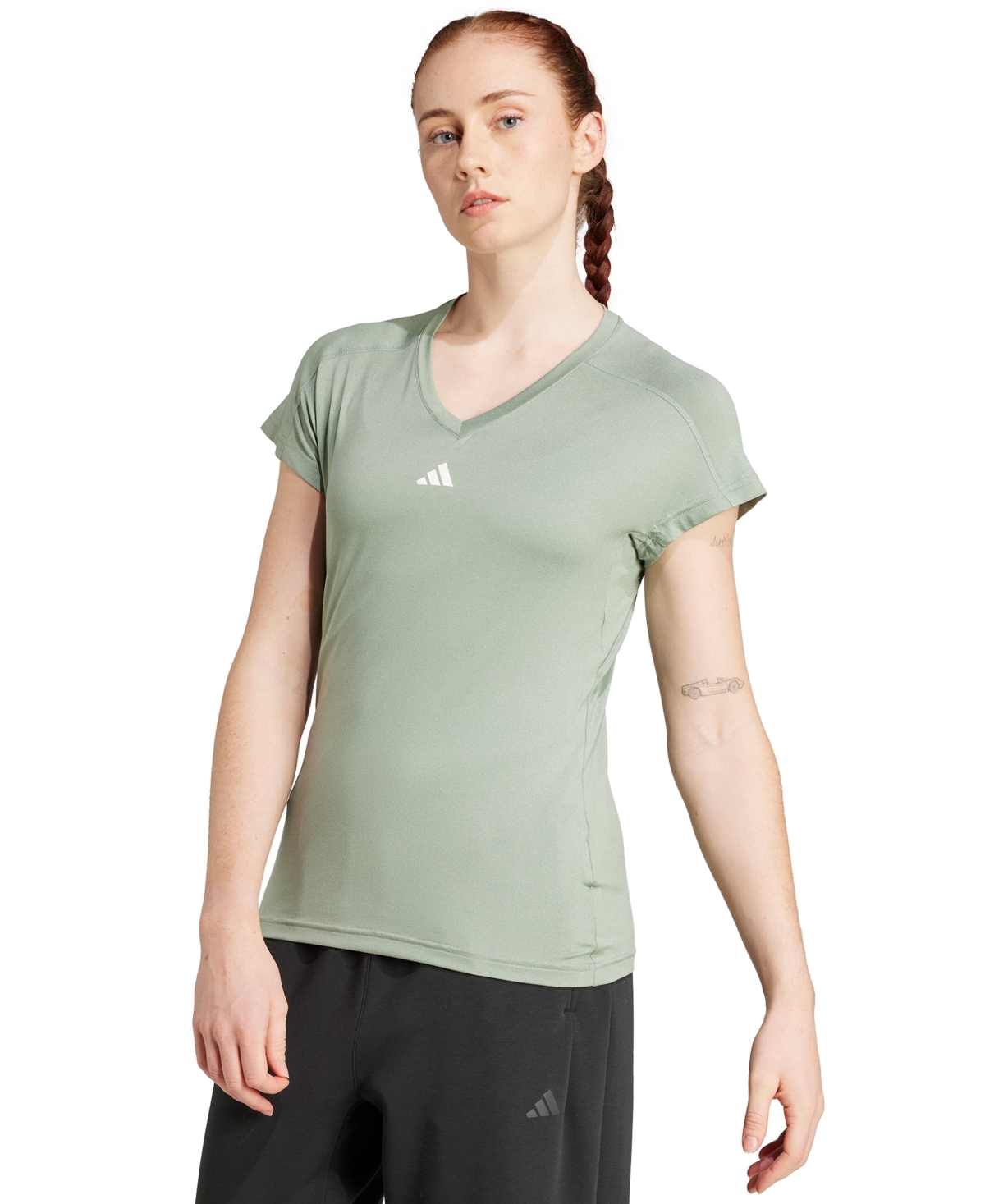 Adidas Originals Women's Training Moisture-wicking Logo V-neck T-shirt In Green
