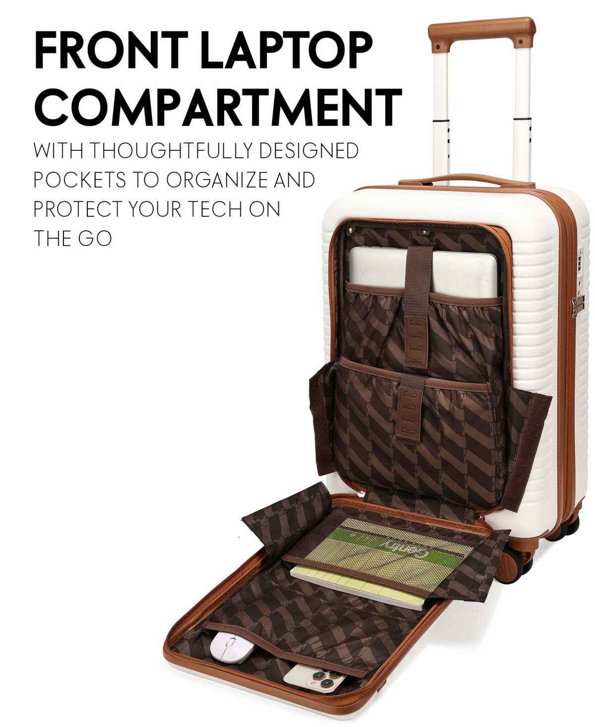 Elle Escape 22.5" Expandable Carry-on Suitcase With Front Laptop Pocket In White