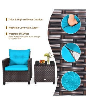 3PCS Outdoor Patio Rattan Conversation Set w/ Cushion Coffee Table