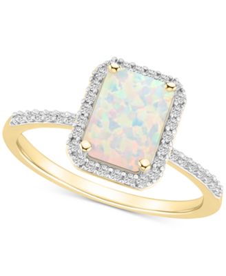 Lab-Created Ruby (2 ct. t.w.) & Lab-Created White Sapphire (1/4 ct. t.w.) Emerald-Cut Halo Ring in 10k Gold (Also in Additional Gemstones)