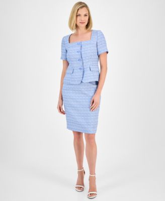Women's Tweed Square-Neck Button-Front Jacket & Slim Skirt Set, Regular & Petite