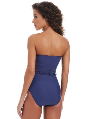 Women's Wave Solids Tie-Front Bandeau One-Piece Swimsuit, Exclusively at Macy's