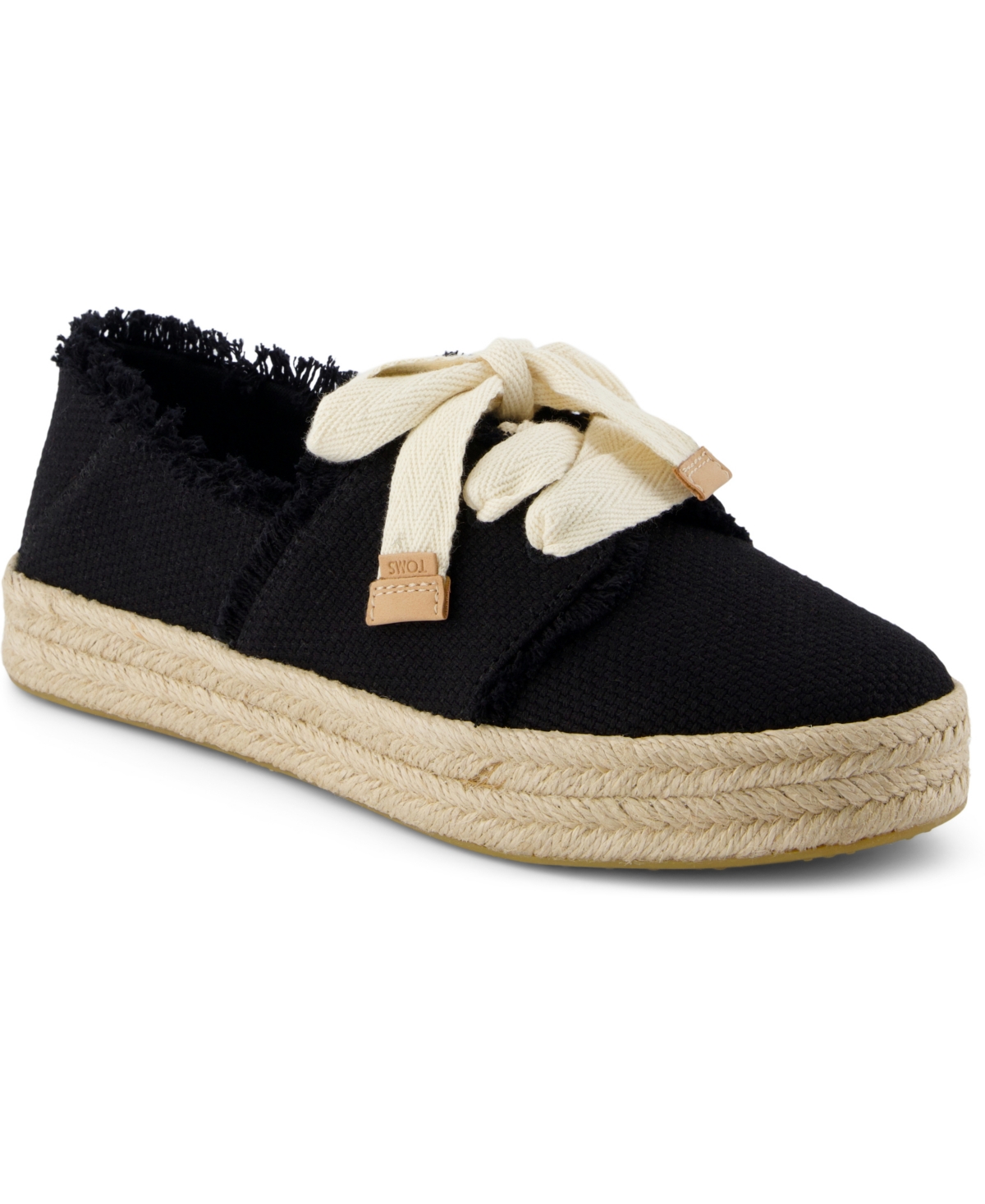Shop Toms Women's Carolina Lace-up Espadrille Sneakers In Black Beachside Woven,fray