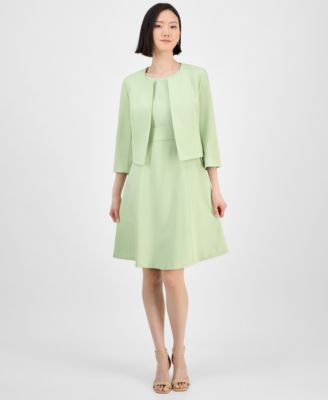 Women's Collarless Open-Front Bolero & Scoop-Neck Sleeveless Fit & Flare Dress Set, Regular & Petite