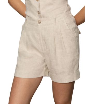 Women's Caravan Linen Mid Rise Cuffed Shorts