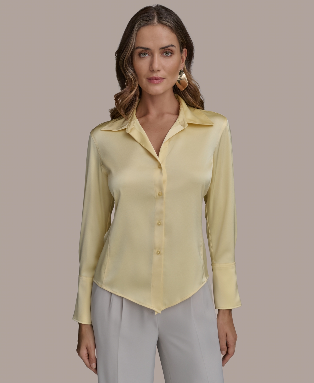 DONNA KARAN WOMEN'S BUTTON-FRONT BLOUSE, REGULAR & PETITE SIZES 