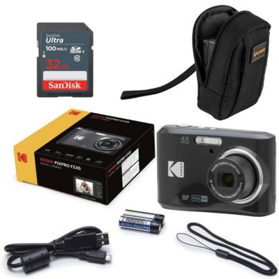 PIXPRO FZ45 Friendly Zoom 16MP Full HD Digital Camera, Black, Bundle with 32GB Memory Card and Camera Bag
