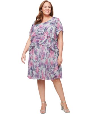 SL Fashions - Plus Size Floral Metallic Tiered Dress