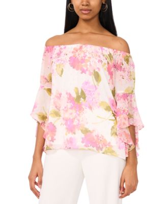 MSK - Women's Floral-Print Off-The-Shoulder Top