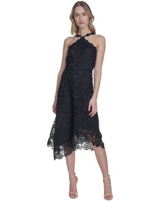 Eliza J Women's Lace Halter Handkerchief-Hem Midi Dress