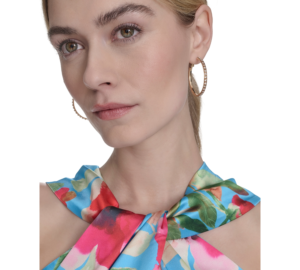 Shop Eliza J Women's Floral-print Twist-front Halter Gown In Aqua Multi