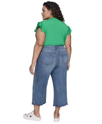 Plus Size High-Rise Scalloped-Hem Jeans 