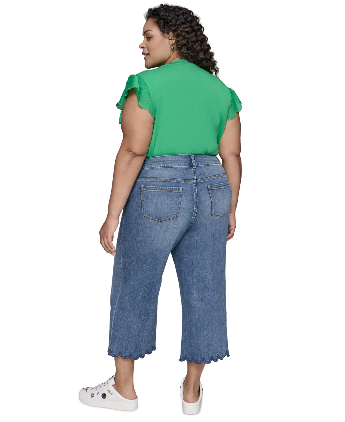 KARL LAGERFELD PLUS SIZE HIGH-RISE SCALLOPED-HEM JEANS 