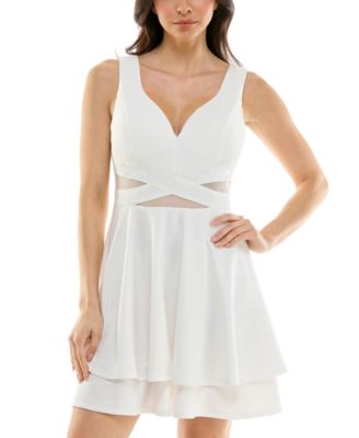 Juniors' Mesh-Inset Fit & Flare Dress