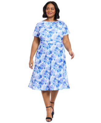 London Times - Plus Size Floral-Print Bow Fit & Flare Dress