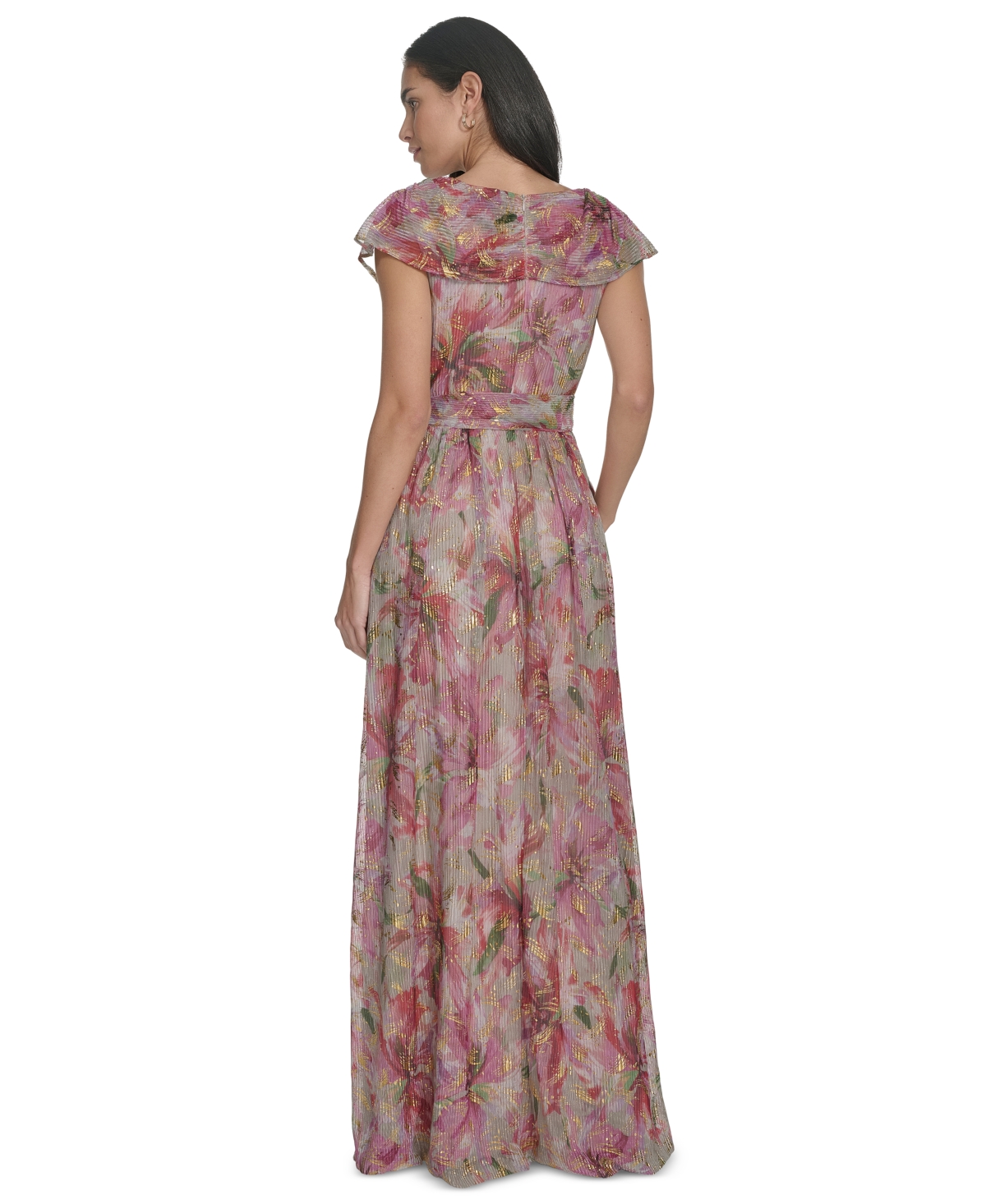 Jessica Howard Plus Size V-neck Shoulder-drape Gown In Poppy Multi