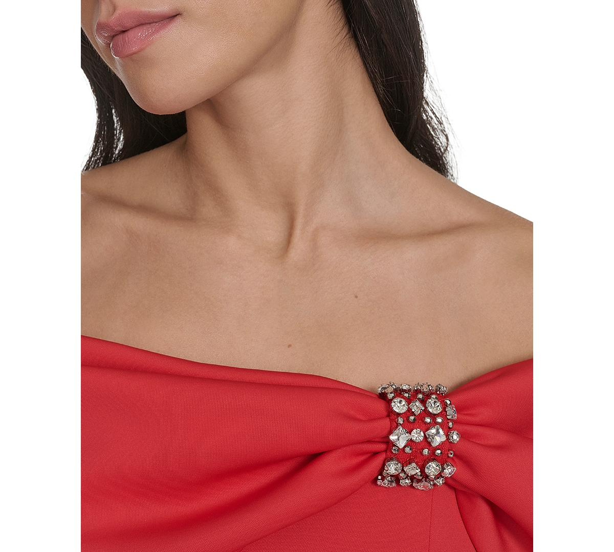 Jessica Howard Petite Embellished Off-the-shoulder Gown In Red