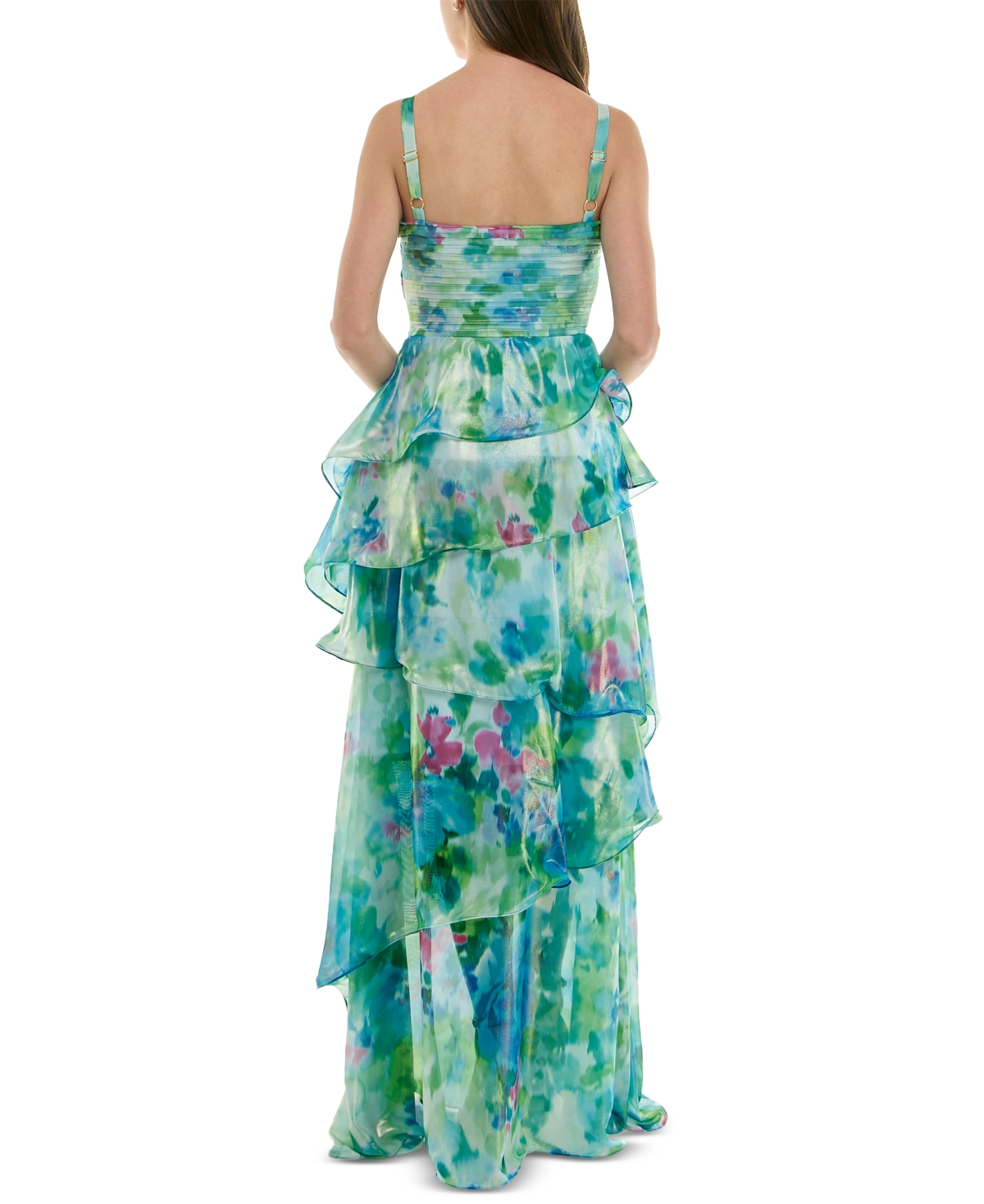 Taylor Women's Pleated-bodice Tiered Chiffon Gown In Multi