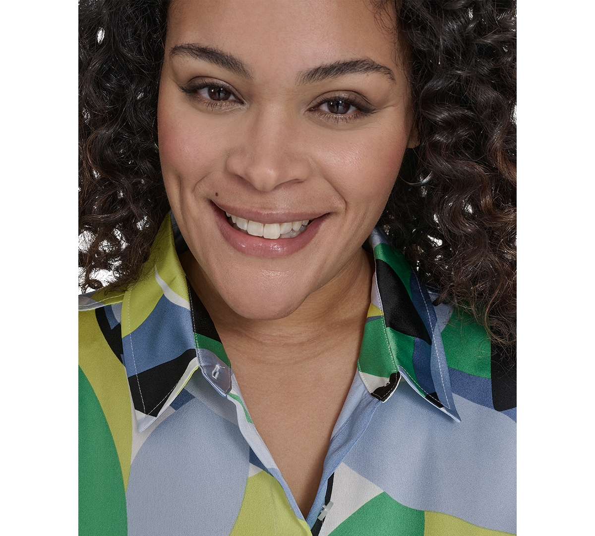 Karl Lagerfeld Plus Size Geometric Print Blouse In Flore Green Chambray Multi