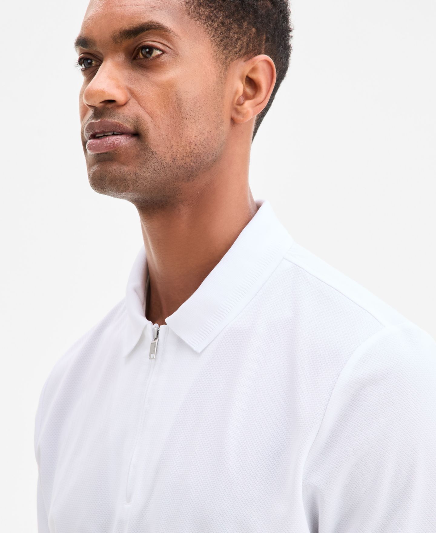 Мужское поло Alfani Ottoman Short Sleeve Textured Quarter-Zip Polo Shirt, цвет: Яркий белый — фото 4