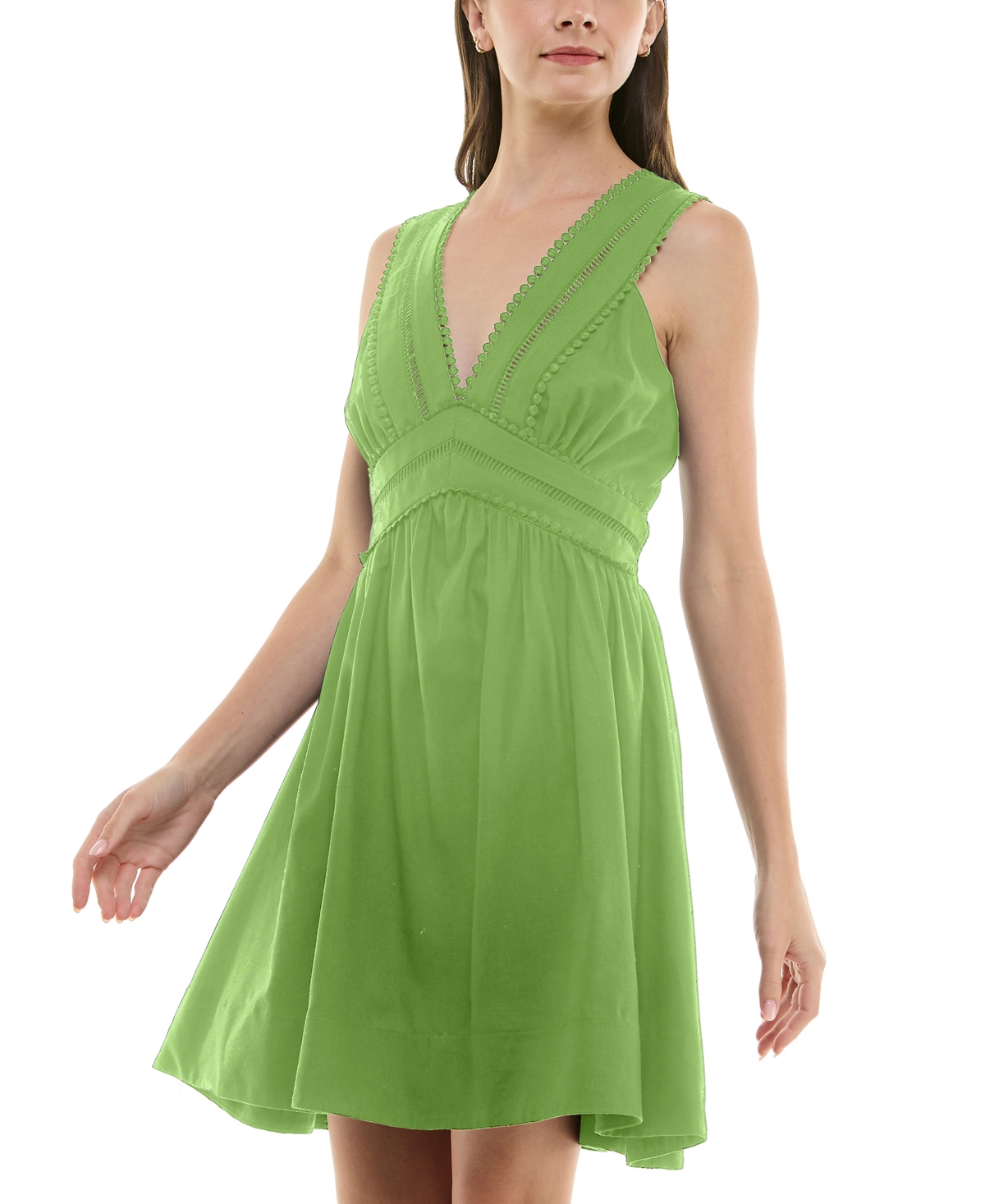 Petite V-Neck Sleeveless Lace-Inset Mini Dress - Lime