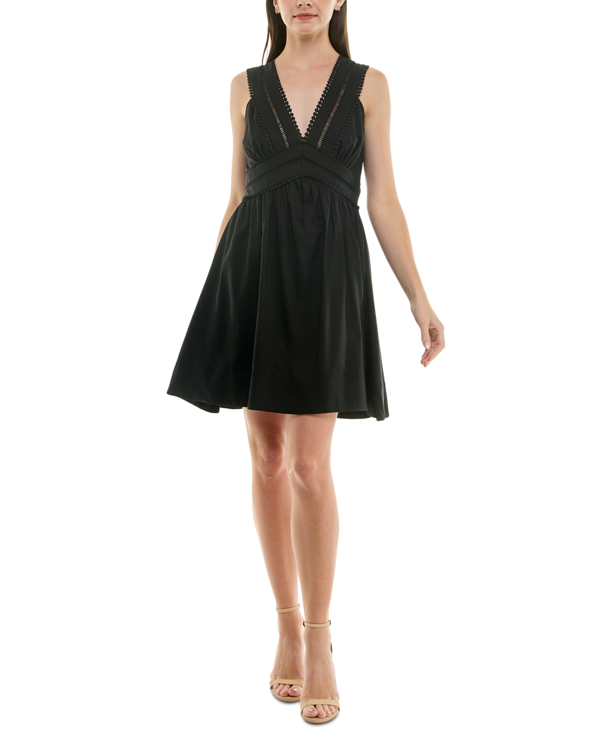 Petite V-Neck Sleeveless Lace-Inset Mini Dress - Lime