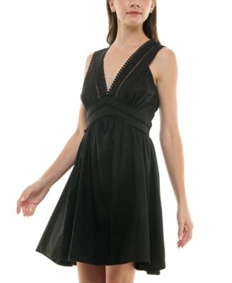 Petite V-Neck Sleeveless Lace-Inset Mini Dress