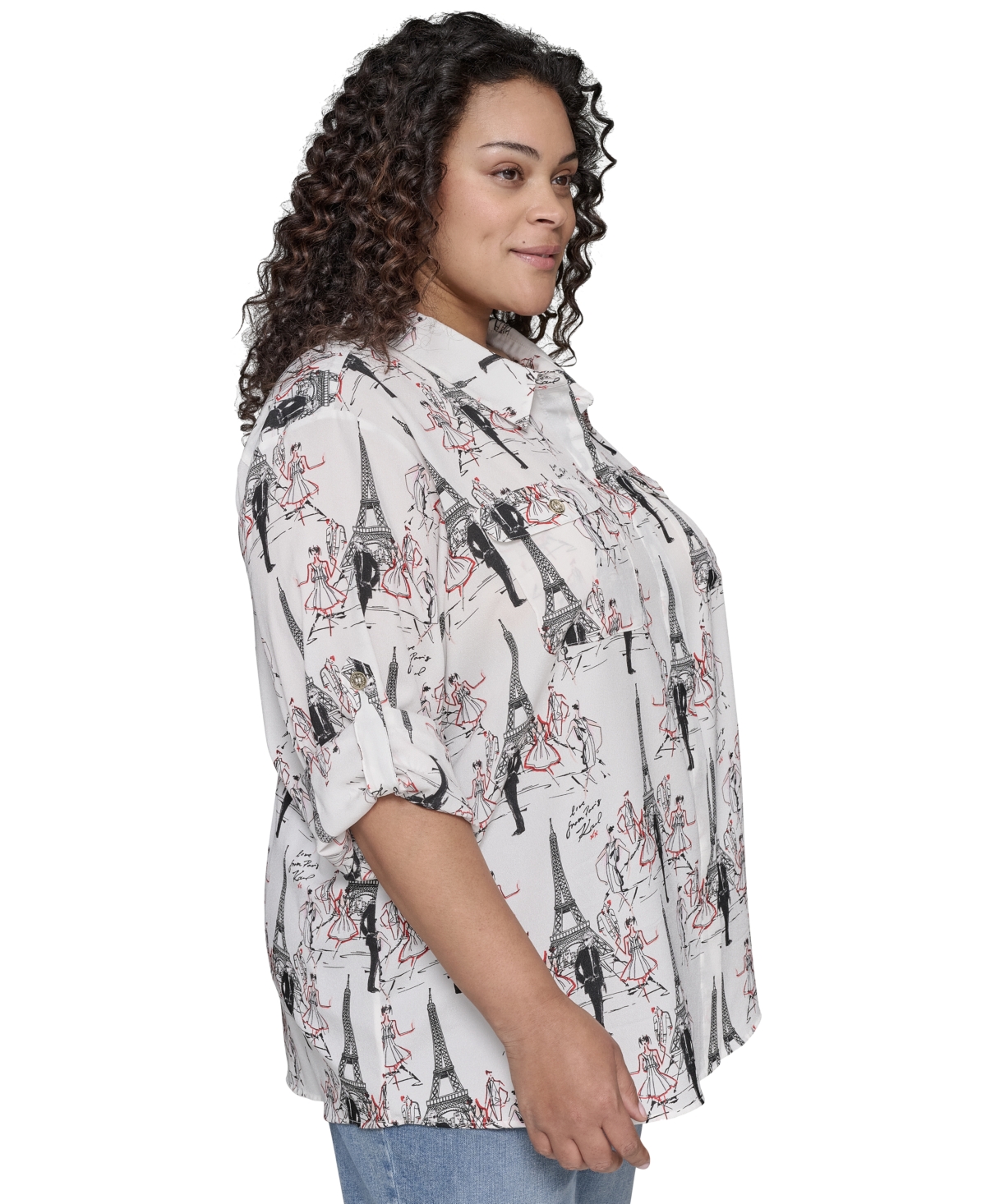 KARL LAGERFELD PLUS SIZE WHIMSICAL PARIS-PRINT SHIRT, EXCLUSIVELY AT MACY'S 