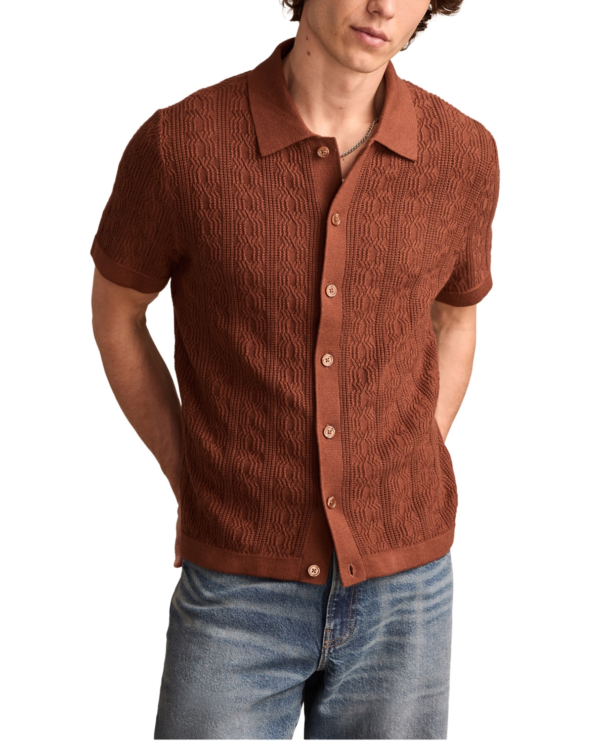 Men's Short Sleeve Button Down Sweater - Tortoise shell
