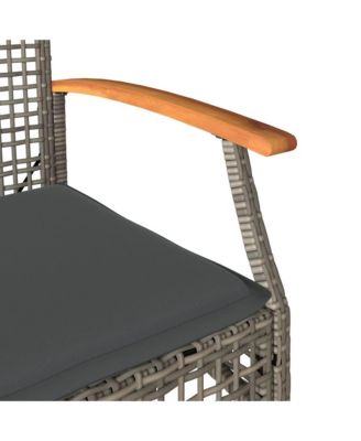 3 Piece Bistro Set with Cushions Gray Poly Rattan Acacia Wood