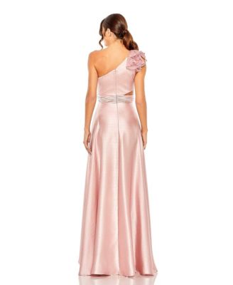 Women's Ruffled One Shoulder Cut Out Hi-Low Gown