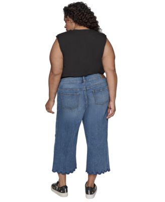 Shop Karl Lagerfeld Plus Size Bon Voyage Graphic T Shirt High Rise Scalloped Hem Jeans In Black
