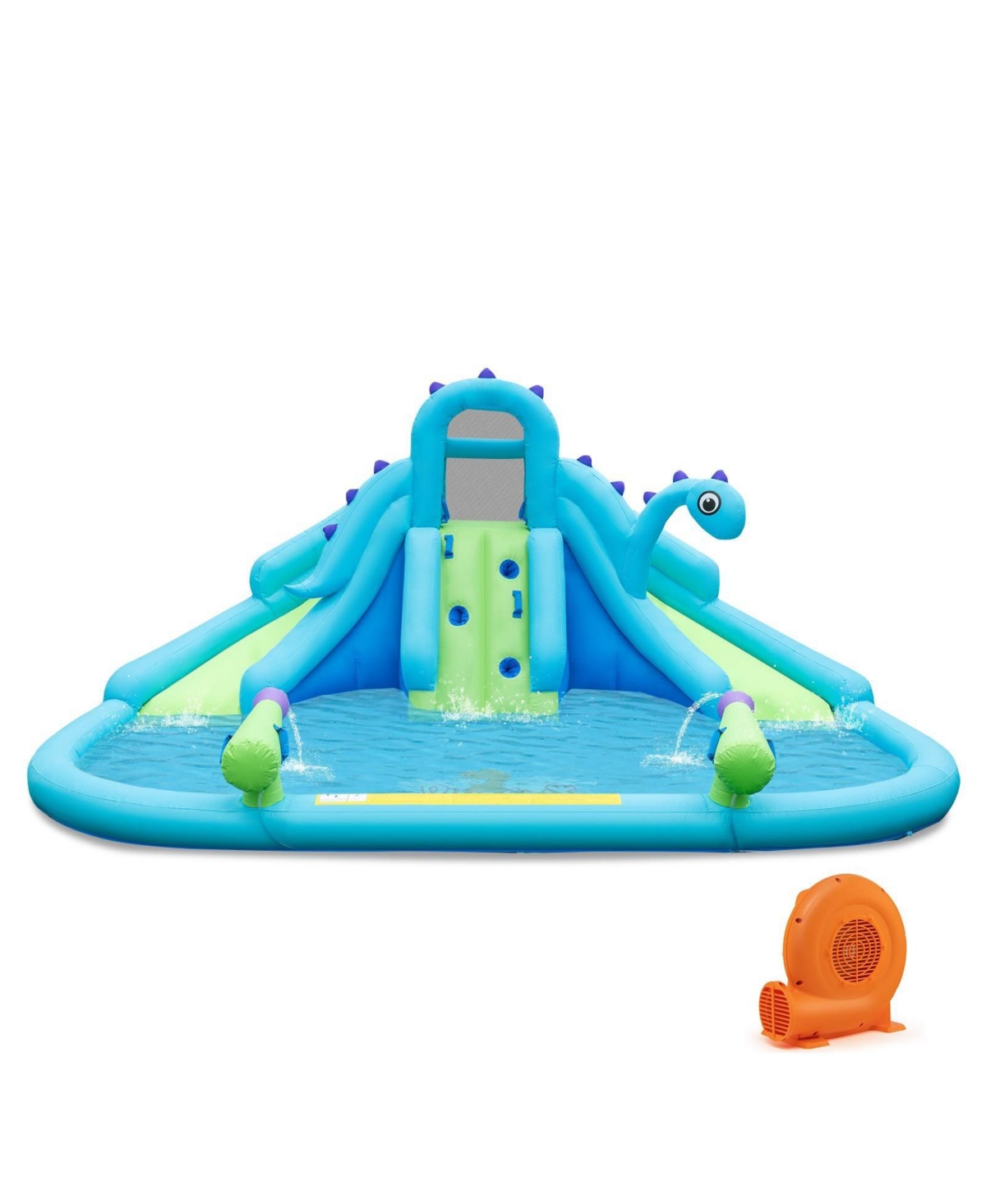 Inflatable Water Slide with Dual Slides and Large Splash Pool and Carry Bag (with 584W Blower) - Blue