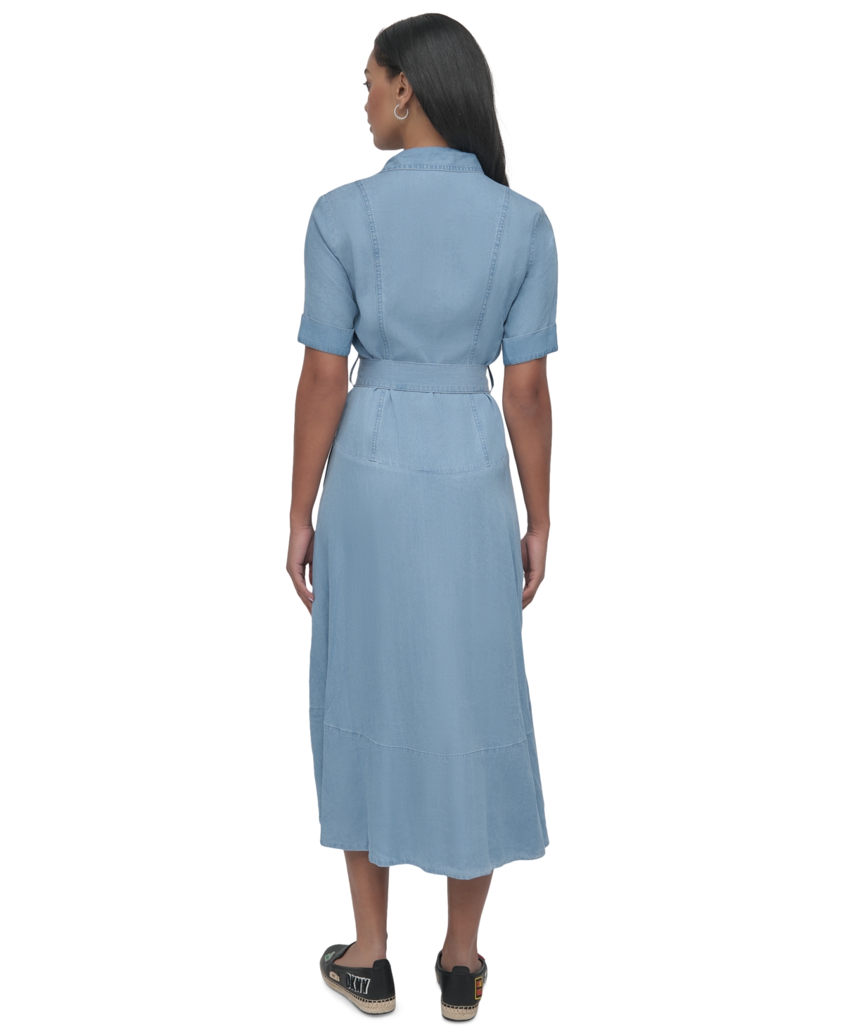 DKNY JEANS WOMEN'S CHAMBRAY BELTED MIDI DRESS 