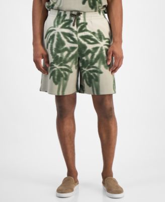 Men's Drawstring Palm Tree Print 9" Bermuda Shorts