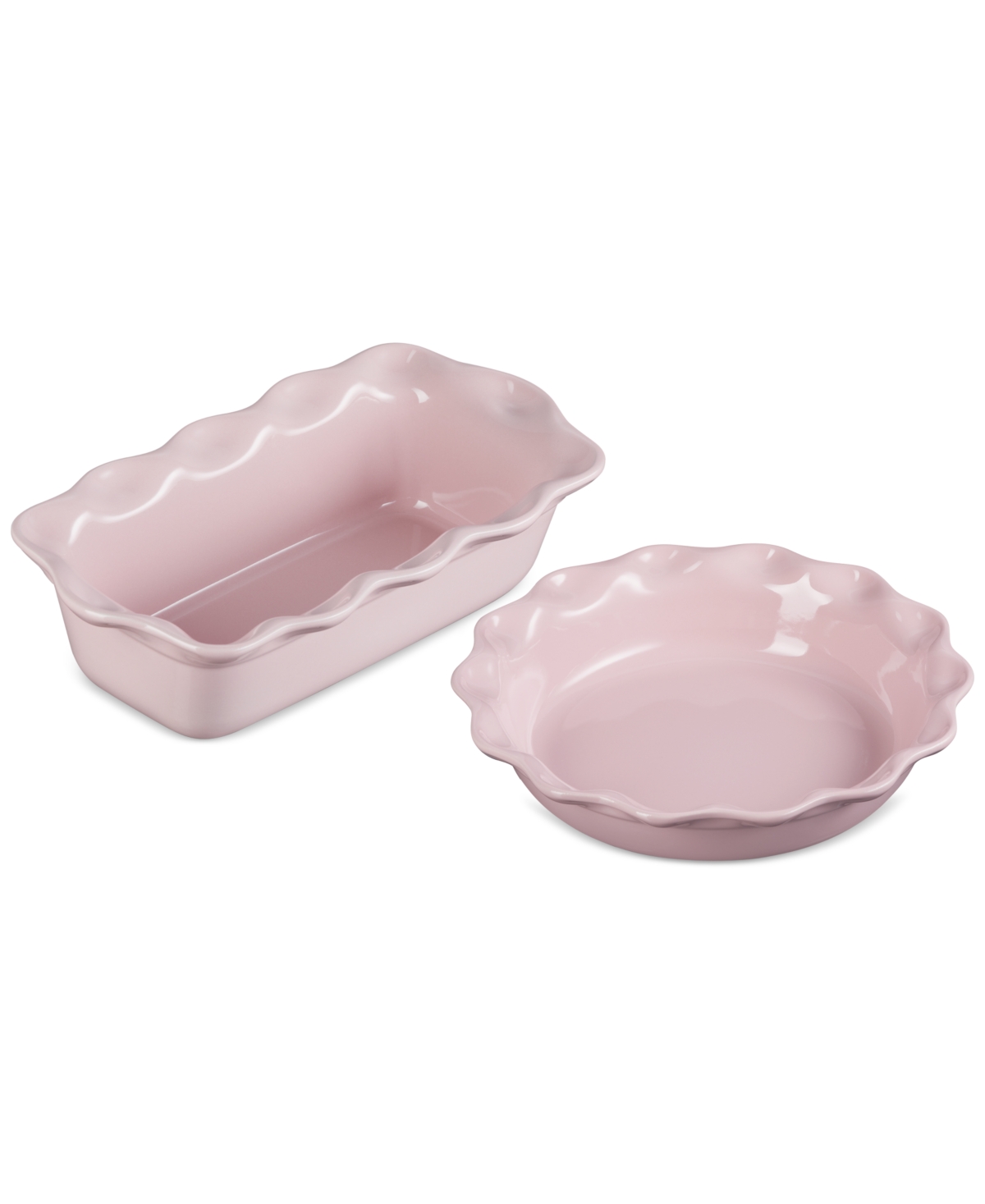 Le Creuset Stoneware Heritage Pie Dish & Fluted Loaf Pan Set In Chiffon Pink
